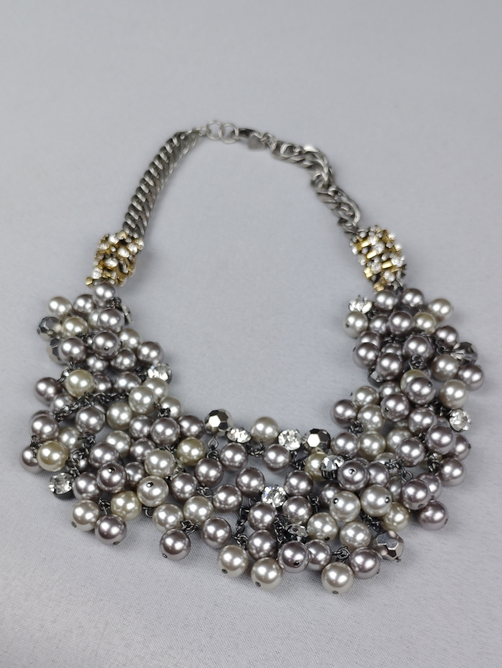 Pearl Cluster Statement Necklace in Silver and Cream